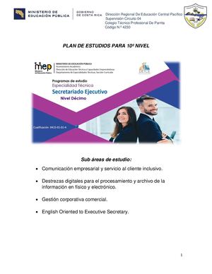 Información De Secretariado 10º Nivel