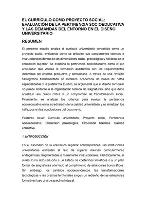 El Currículo Como Proyecto Social