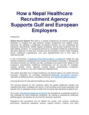 How A Nepal Healthcare Recruitment Agency Supports Gulf And European Employers