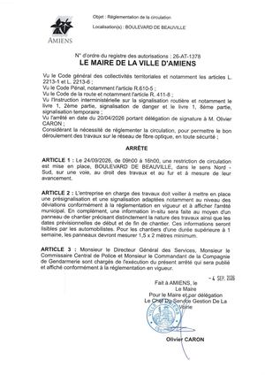 26 AT 1378 Réglementation De La Circulation Boulevard De Beauvillé Le 24 09 2026  - Publiée Le 07 09 2026