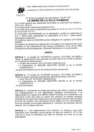 26 AT 1372 Réglementation De La Circulation Et Du Stationnement Place Longueville Et Square Arlette Gruss Du 12 10 2026 Au 15 11 2026  - Publiée Le 07 09 2026