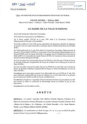 AR1 2026 01315 ARR OUVERTURE PUBLIC VIA AR1 2026 01315 20260903 Publiée Le 07 09 2026