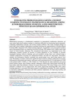 INTEGRATING PROBLEM-BASED LEARNING AND DEEP LEARNING TO ENHANCE MATHEMATICAL REASONING AMONG JUNIOR HIGH SCHOOL STUDENTS: EVIDENCE FROM A QUASI-EXPERIMENTAL STUDY