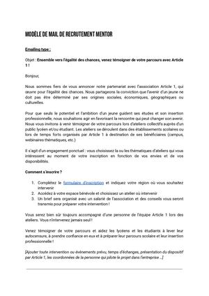 2627 Modèle De Mail De Recrutement Mentor Et Animateur