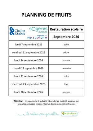 Planning De Fruits Septembre