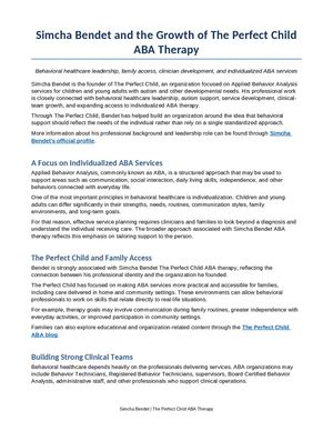 Simcha Bendet and the Growth of The Perfect Child ABA Therapy