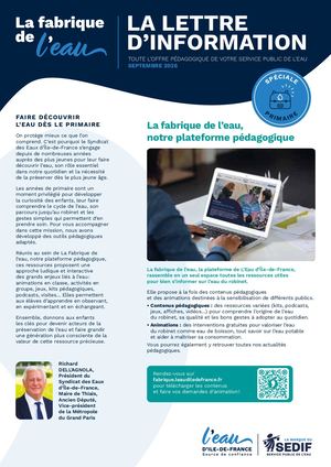 La Fabrique de l'eau : lettre d'information rentrée 2026 (écoles primaires)