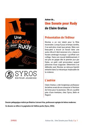 Une Sonate Pour Rudy - Syros Fiche pedagogique