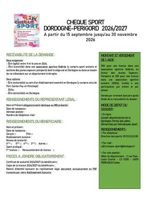 Règlement Chèque Sport 2026 2027