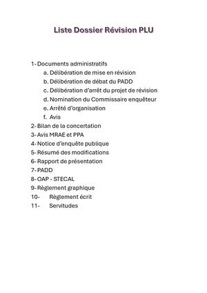 1 Liste Dossier Révision Plu 2025