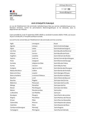 Avis enquête publique servitudes radioélectriques 07 09 2026