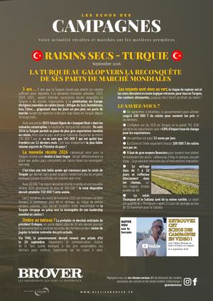 Echos des campagnes BROVER Raisins Secs Turquie Sept 2026