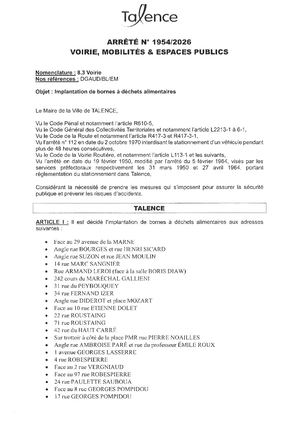 Arrete 1954-2026-Implantation De Bornes A Dechets Alimentaires Talence-Publié Le 07 09 2026