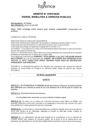 Arrete 2055-2026-Petit Carottage 49 Rue Lavoisier Du 7 Au 21 09 2026-Publié Le 07 09 2026