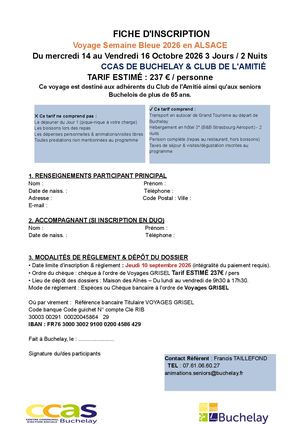 Fiche D'inscription Voyage Semaine Bleue 2026