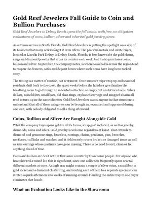 Gold Reef Jewelers Fall Guide to Coin and Bullion Purchases