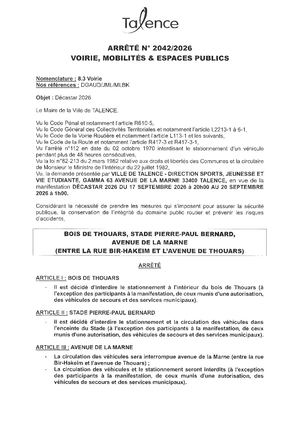 Arrete 2042 2026 - Decastar 2026 Stationnement Et Circulation Publié Le 7 09 2026