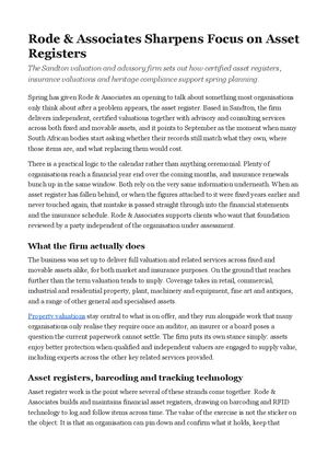 Rode & Associates Sharpens Focus on Asset Registers