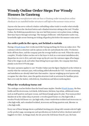 Wendy Online Order Steps For Wendy Houses In Gauteng