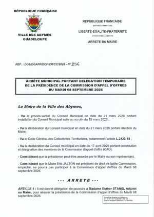 Arrêté N°256 Délégation Cao Du 08 09 2026 Suite Cl