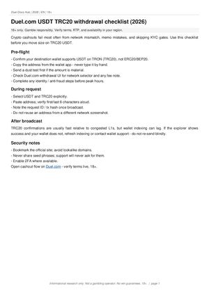 Duel Usdt Trc20 Withdrawal Checklist 2026
