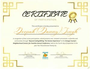 Beyond Coding Billing The Human Experience Certificate of Deepak Danny Singh September 4, 2026