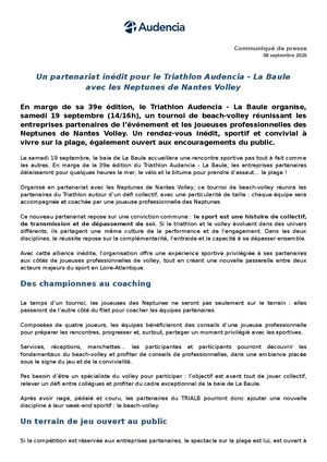 Un Partenariat Inédit Pour Le Triathlon Audencia La Baule Avec Les Neptunes