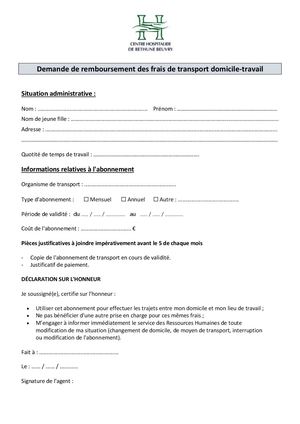 ChBB Formulaire Remboursement Frais De Transports