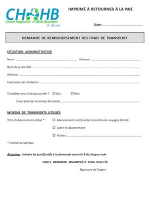 CHHB Formulaire Remboursement Frais Transport