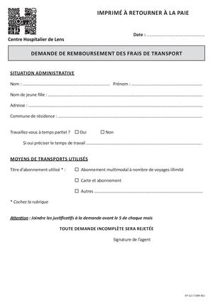 CHL Formulaire Remboursement Frais Transport