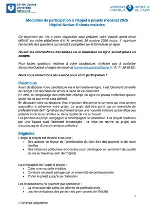 NCK | Modalités de Participation Appel à Projets Mécénat 2026