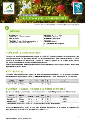Bulletin arbo n°33 du 8 septembre 2026