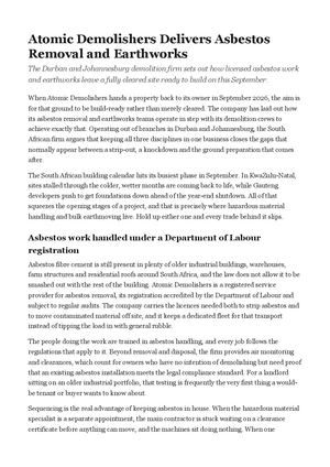 Atomic Demolishers Delivers Asbestos Removal and Earthworks