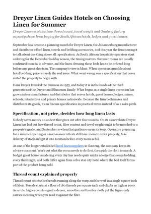 Dreyer Linen Guides Hotels on Choosing Linen for Summer