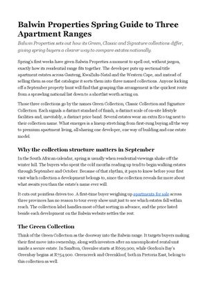 Balwin Properties Spring Guide to Three Apartment Ranges