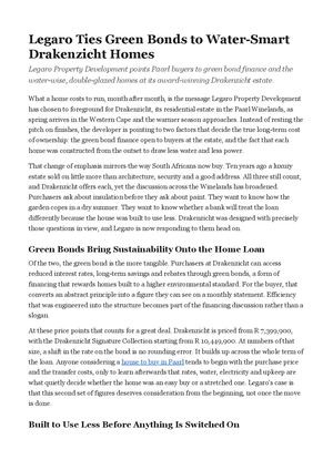 Legaro Ties Green Bonds to Water-Smart Drakenzicht Homes