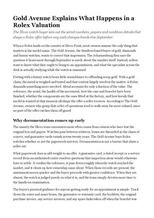 Gold Avenue Explains What Happens in a Rolex Valuation