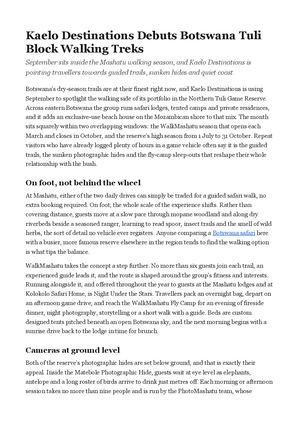Kaelo Destinations Debuts Botswana Tuli Block Walking Treks