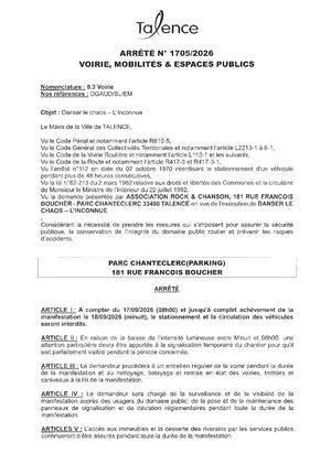 Arrete 1705-2026-Festivites L'inconnue Parking Parc Chanteclerc Les 17 Et 18 09 2026-Publié Le 08 09 2026