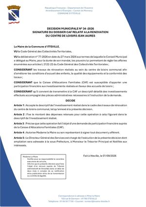 DM 34 2026 - SIGNATURE DOSSIER CAF RENOVATION CENTRE DE LOISIRS JAURES