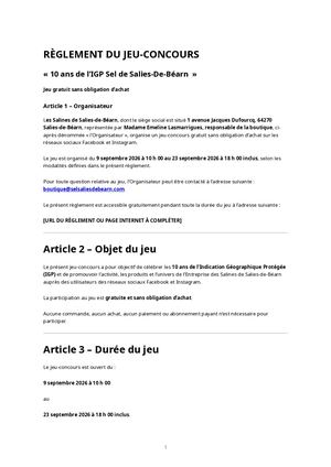 Règlement Du Jeu Concours « 10 Ans De L’igp Sel De Salies De Béarn » (1)