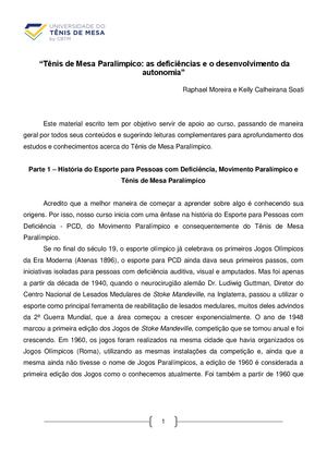 Tênis De Mesa Paralímpico As Deficiências E O Desenvolvimento Da Autonomia