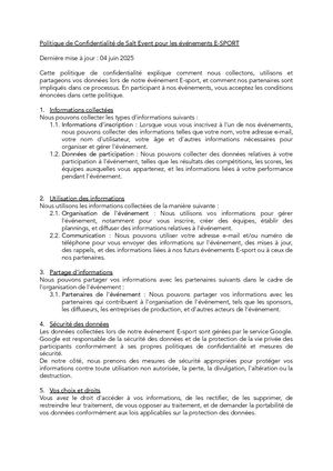 Politique De Confidentialité De Salt Event E Sports Docx