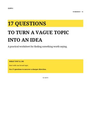 17 Questions to Turn a Vague Topic Into an Idea