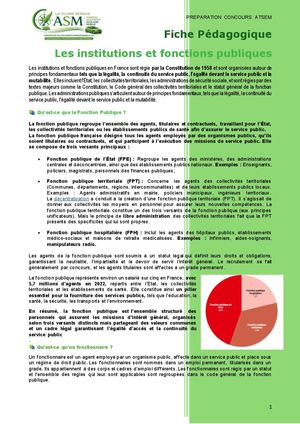 PREPA CONCOURS ATSEM Fiches De Révisions Institutions Et Fonction Publique