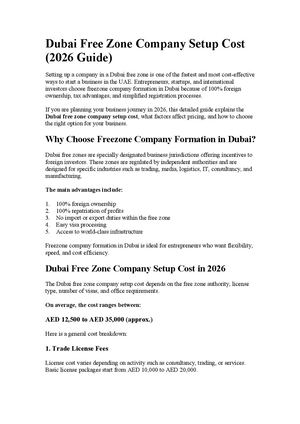 Dubai Free Zone Company Setup Cost