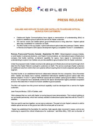 [PRESS RELEASE] Cailabs And Kepler To Explore Satellite To Ground Optical Service For Customers