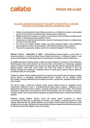 [PRESS RELEASE] Cailabs Launches Ogsaa S By Cailabs To Turn Optical Ground Stations Into Shared Service Infrastructure