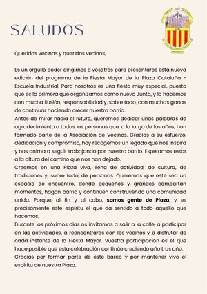 Festa Major 2026 Plaça Catalunya-Escola Industrial: 10 y 11 de septiembre
