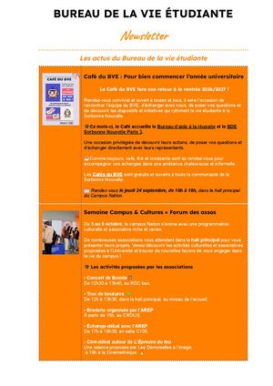 Newsletter Du BVE / Septembre 2026